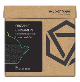 Elixings Organic Cinnamon Cinnamomum Verum Loose Leaf Cut  Box  340 grams